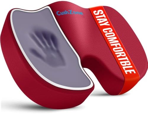 CushZone Memory Foam Seat Cushion for Office Hair, Car & Wheelchair, Red