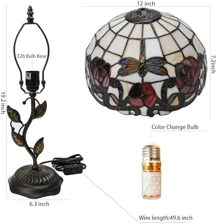 Tiffany Table Lamp Dragonfly Rose Style Stained Glass Lamp