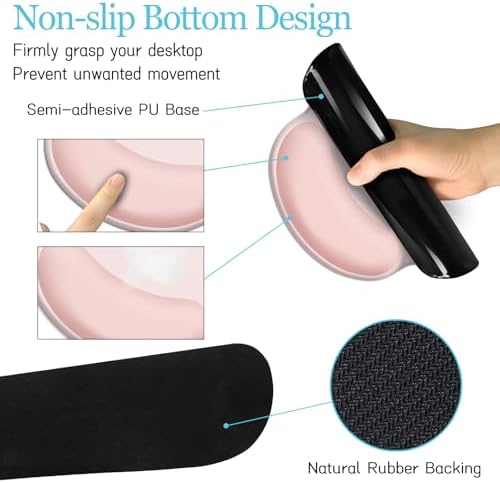 LIMKRIAN Pink Desk Mat Set, Mouse Pad with Wrist Rest & Keyboard Support