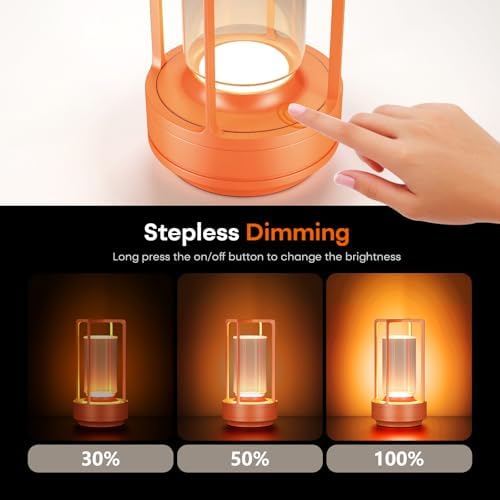 Rechargeable Cordless Small Metal Table Lamp, Stepless Dimming, 3-Color