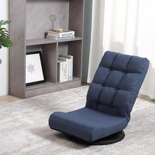 Swivel Floor Chair for Teens，Multipurpose Gaming Chair Rocker for TV, Reading, Playing Video Games Lumbar Support, Adjustable Foldable Backrest,Blue