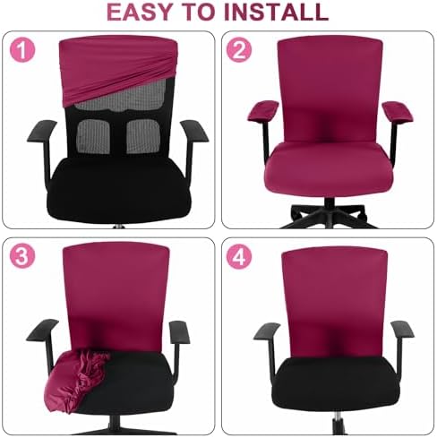 Tallew 4 Pcs Office Chair Covers Set Computer Universal Protective Stretchable Chair Seat Covers Desk Armrest Cover Slipcovers Pads Office Cushion Backrest for Rotating(Regular,Wine Red)