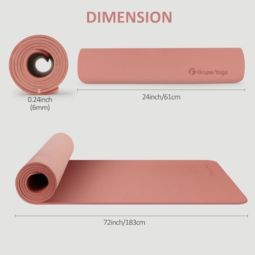 Gruper Yoga Mat Non Slip, Anti-Tear Workout Mat with Carrying Strap and Bag