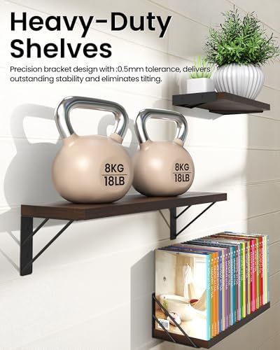 BAYKA Wall Mounted Floating Shelves (Dark Brown, Set of 3, 16" Mixed)