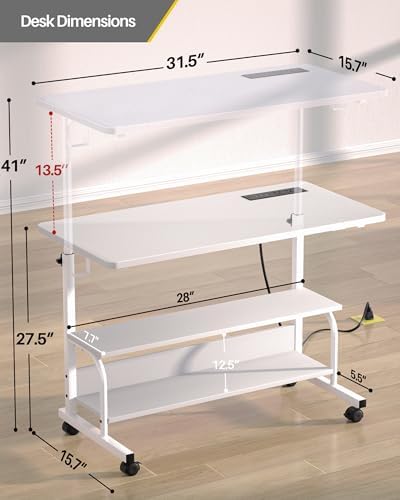 Armocity 32" Rolling Standing Desk with Charging Station for Couch Bed