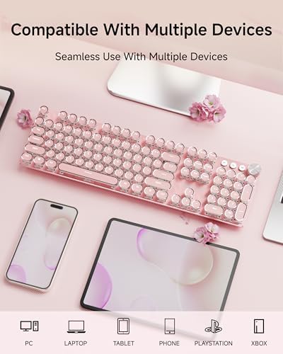 Wireless Typewriter Style Mechanical Keyboard with White Backlit, Knob