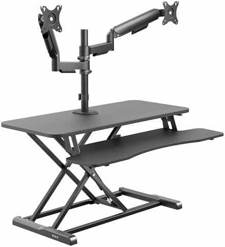 VIVO Black 36 inch Desk Riser with Monitor Mount, DESK-KIT-036K2K