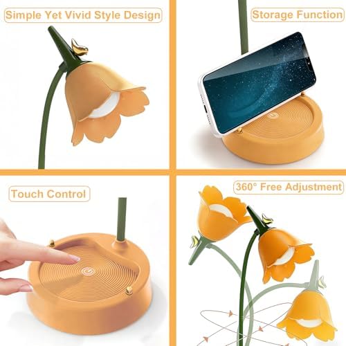 magical JD LED Desk Lamp Cordless Table Light Adjustable Gooseneck Dimmable Touch Rechargeable Battery Eye-Caring Night Light for Kids, Mini Cute Lamp for College Dorm Bedroom Reading, Yellow