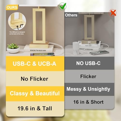 22" Tall Touch Lamps for Nightstand with USB C+A, 3 Way Dimmable Gold Lamp