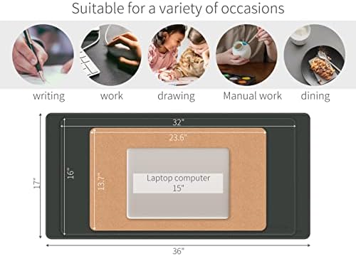 RENMTURE Dual-Sided Mouse Pad, Natural Cork & PU Leather Large Desk Pad for Office and Home Work, Desk Protector Non-Slip, Waterproof, Easy Clean (Black, 32"x16")