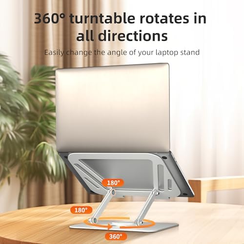 suptek Laptop Stand for Desk, Adjustable Computer Notebook Stand with 360° Rotating Base, Ergonomic Laptop Riser for Collaborative Work, Foldable & Portable Laptop Stand,fits for 11-17" Laptops,White