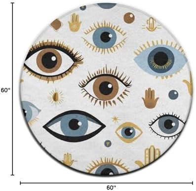 Large Home Decor Mat, Soft Round Yoga Carpet, Non Slip Machine Washable Home Office Circle Rug Evil Eye