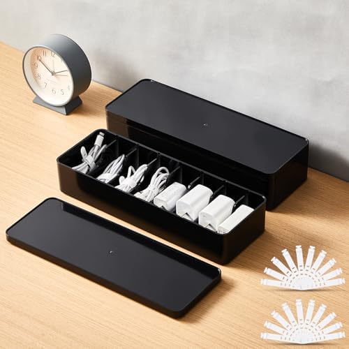 Tatuo Cord Organizer Box with Lid, Black, 2 Pack