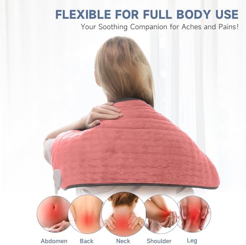 Portable Heating Pad for Back Pain, Travel Electric Heat Pad with Moist Heat Option, 6 Heat Levels & Auto Shut-Off, Soft Washable Cover, Ideal for Office, Home, or Travel Use