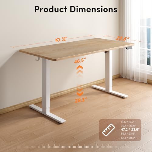 FEZIBO One-Piece Standing Desk, 48"x24" Seamless Tabletop Electric Height Adjustable for Home Office, Study Rooms & Multi-Device Workstations, Maple