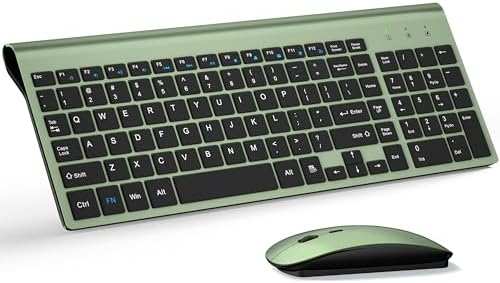 Wireless Keyboard and Mouse Ultra Slim Combo, TopMate - Green Black