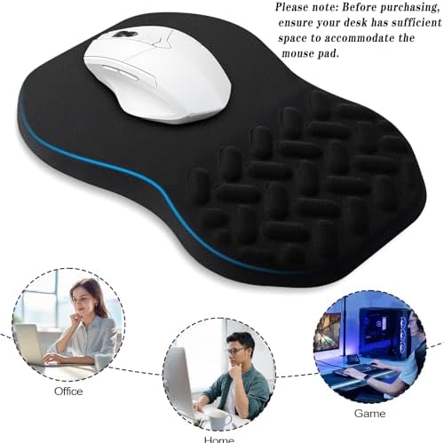 QDOAOF-Ergonomic Mouse Pad Wrist Support with Massage Design, Relieve Wrist Pain Mousepad, Wrist Rest Pain Relief Mousepad with Memory Foam&Non-Slip PU Base, Carpal Tunnel Syndrome (Black)