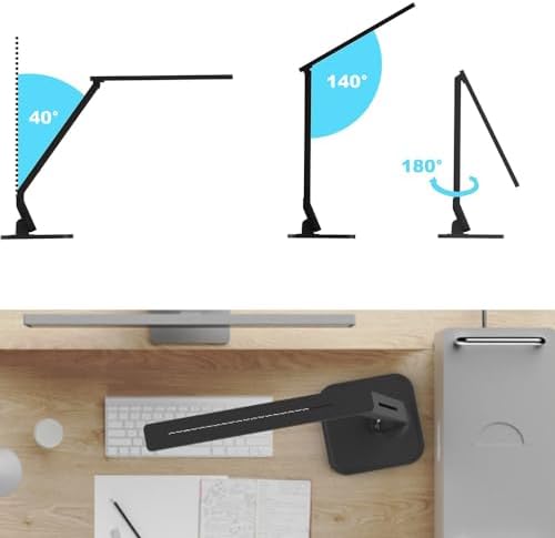 MAGIC LEAVES Desk Lamp, LED Dimmable Reading Light with Adjustable Lighting 5 Brightness Levels, 4 Light Colors and USB Charging Port Table Lamp (Piano Black)