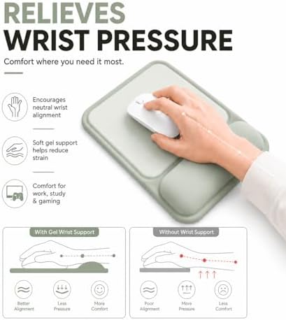 eulps Ergonomic Mouse Pad with Wrist Rest, Gel Mousepad with Soft Wrist Support, Non-Slip PU Base, Smooth Surface Mouse Pad for Wrist Pain Relief, Computer Laptop Office Home & Gaming (Sage Green)