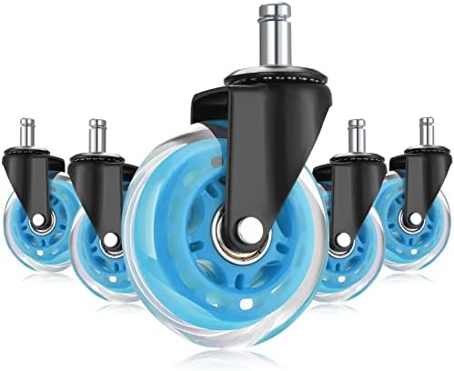 Hivexagon Office Chair Caster Wheels Replacement Set of 5, Heavy Duty Universal Quiet Rolling Casters 3 inch Fit Standard Office Chair for Hardwood Floors, Tiles and Carpet (Blue)