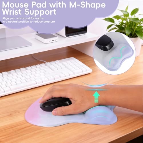 Mouse Pad with Wrist Rest Ergonomic Mouse Pad with Comfortable M-Shape Pain Relief Wrist Support Non-Slip PU Base Mousepad for Laptop, Office & Home (Purple Pink)