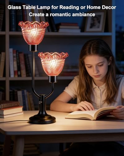 Lightdot Mid Century Modern Table Lamp Dimmable Vintage Red Glass Lamp Gift