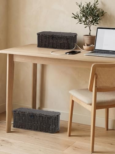 Cable Management Box, Cord Organizer with Lid & Cable Ties - Black, L