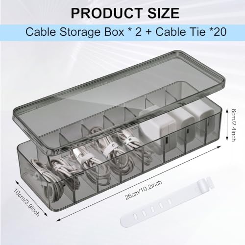 Tatuo Cord Organizer for Drawer Desktop, Gray, 2 Pack