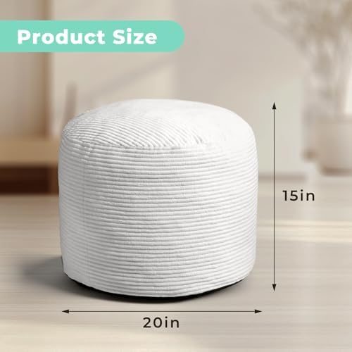 Dual-Size Corduroy Ottoman with Hidden Zipper – Ergonomic Memory Foam Footrest Poufs for Office Desks, Couches & Delicate Floors Light Gray 20"x 15"
