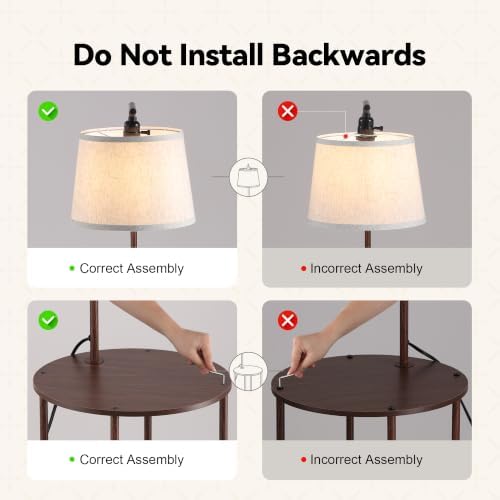 Floor Lamp with Table, 2-in-1 Side Table Floor Lamp with Linen Shade