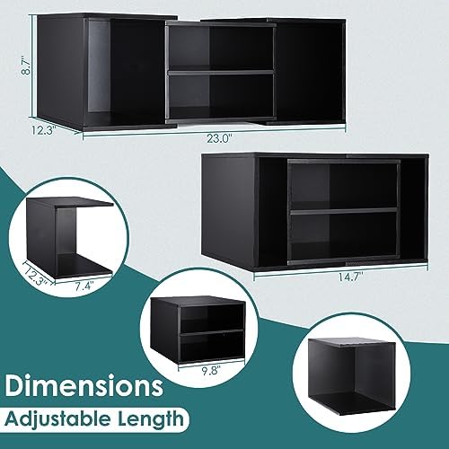 EMERIT Large Printer Stand, Adjustable Printer Table with Storage, 2-Tier Printer Riser Desktop Paper Organizer Shelf for Home Office, 23'' x 12.3'' x 8.7'' (Black)