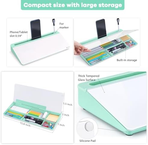 Varhomax Glass Desk Whiteboard with Storage,