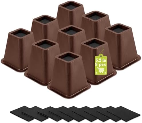9 Pack Furniture Risers 6 Inch, Bed Risers Heavy Duty for Table Desk Couch Chair Sofa Cabinet Bed Frame Dorm, Square Table Leg Risers Lift Height 6", Chocolat Brown