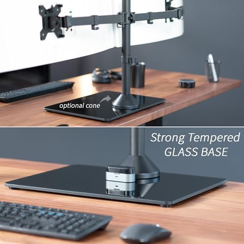 VIVO Freestanding Dual Ultrawide Monitor Stand with Sleek Glass Base and Adjustable Arms, 2 Screens up to 38 inches and 22 lbs Each, Black, STAND-V038FG