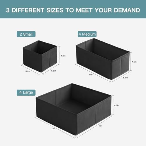 Criusia Drawer Organizer Clothes, 10 Pack Dresser Organizer for Baby Clothes, Underwear, Sock- Foldable Closet Organization and Storage Dividers Bins for Nursery, Bedroom (Black)