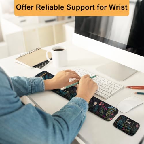Keyboard Wrist Rest Mouse Wrist Support, Memory Foam Wrist Rest Pad for Computer Laptop, Ergonomic Wrist Cushion Support for Typing Pain Relief, Gaming Home Office, Flowers Grass