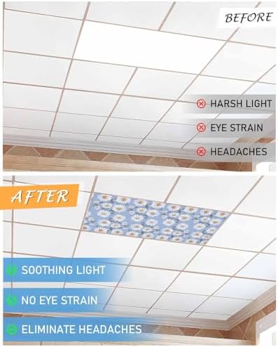 Blue Daisy Floral Magnetic Fluorescent Light Covers for Ceiling Lights 2 x 4 Feet,White Blossom Watercolor Spring Summer Office Classroom Kitchen Drop Ceiling Light Covers Filters Shade Panel 1 Pack