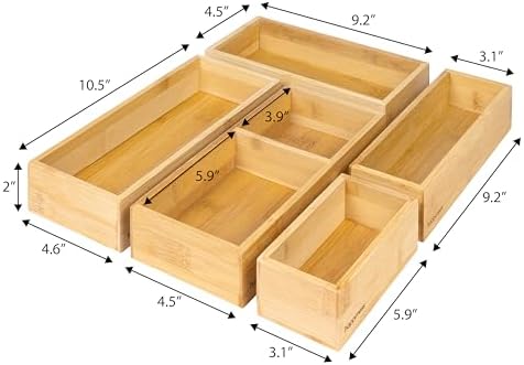 happimess Eldora 5-Piece Handcrafted Bamboo Drawer Organizers, Natural