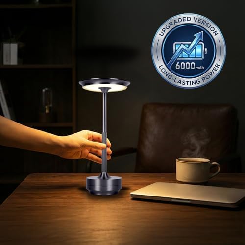 2026 Upgraded 6000mAH longer battery life LED Cordless Table Lamps Rechargeable, Portable ,Stepless Dimming Table Light with Memory Function, for Outdoor/Dinner/Patio/Restaurant, Dark Silver (4pcs)