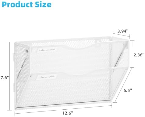 Marbrasse Wall File Holder 2-Tier Hanging Wall File Organizer, Mesh Mail Holder for Papers, Wall Mount File Clipboard & Magazine Organizer Great for Office Home - 2P(White)