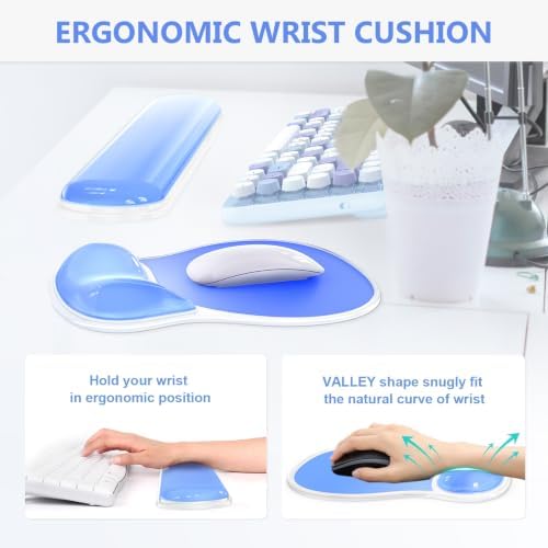 AKIT Ergonomic Mouse Pad and Keyboard Wrist Rest Set, Gel Mousepad, Blue