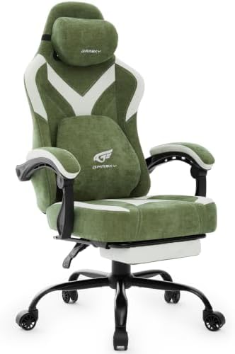 Ergonomic Gaming Chair for Adults - Comfortable Office Computer Chair with 20.5” Wide Seat, Adjustable Video Game Chair with Footrest and Lumbar Support for Home Office, Green