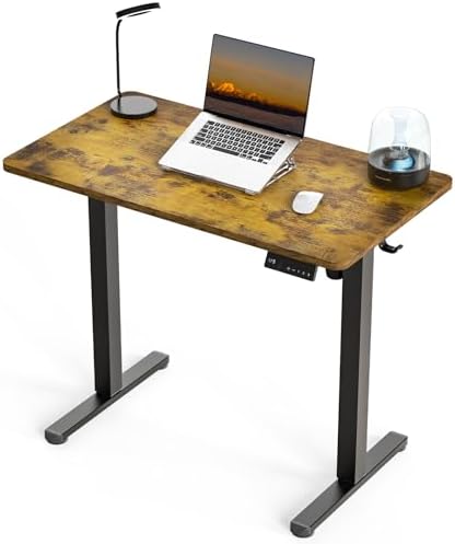 35" x 20" Electric Standing Desk, Compact Height Adjustable Desk for Small Spaces, Small Ergonomic Sit Stand Workstation for Home Office Bedroom Apartment (Rustic Brown)