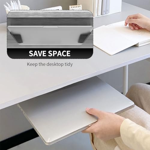 Under Desk Laptop Mount, Metal Under Desk Device Holder with Adhesive & Screws in,Anti-Scratch Pads for Devices Up to 1.3" Thick Laptop, Keyboard