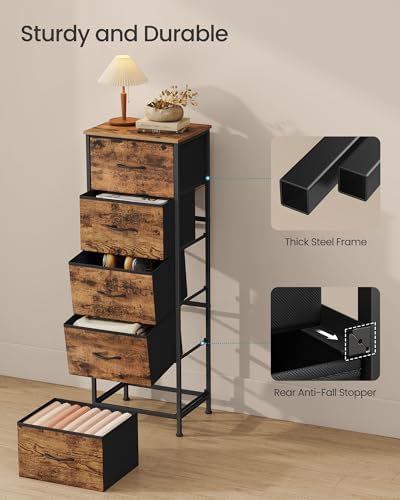 SONGMICS Dresser for Bedroom, Tall Dresser with 5 Fabric Drawers