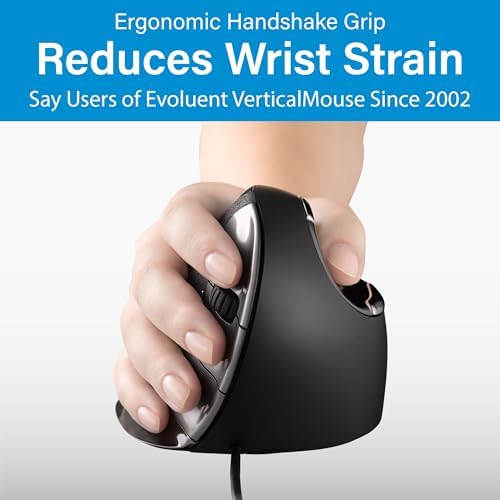 Evoluent – Inventor of The Vertical Mouse – VMDS Ergonomic Vertical Mouse Right Hand Small Wired USB, Sculpted for Comfort, Reduces Wrist Strain, 4 Speeds, 6 Customizable Buttons in Windows