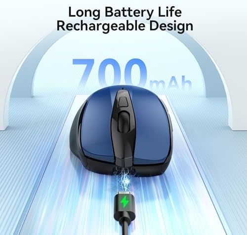 TECKNET Rechargeable Jiggler Wireless Mouse, Dual-Mode Connectivity, Blue