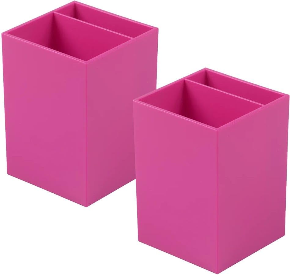 JAM PAPER Plastic Pen Holders - Fuchsia Pink Desktop Pencil Cups - 2/Pack