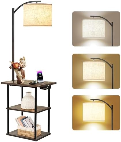 PESRAE Floor Lamp with Table, End Tables with Charging Station