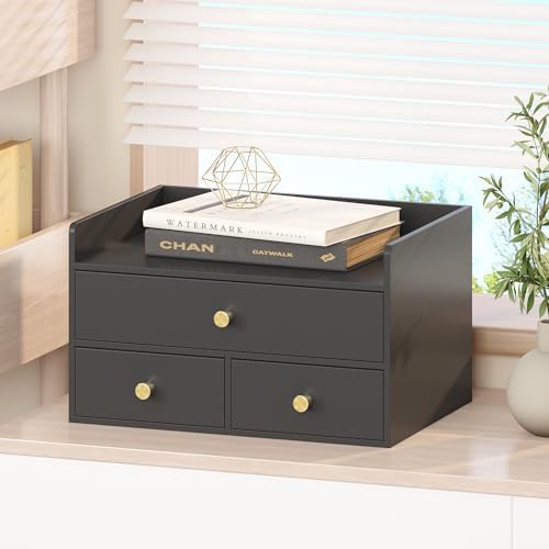 Bamboo Desk Organizer - Stackable, No Assembly Required, Ideal for Office/Home Use - Perfect for Toiletries, Stationery, Accessories. (Black, Fence three Desk Organizer)